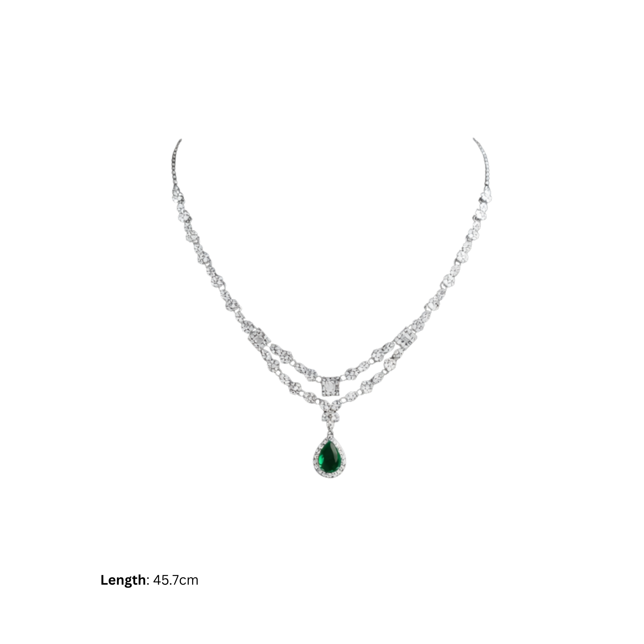 Green Teardrop Sterling Silver Necklace Set
