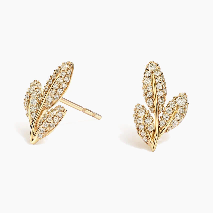 Pavé Olive Leaf Sterling Silver Stud Earrings