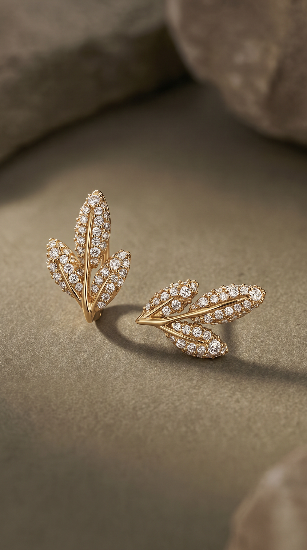 Pavé Olive Leaf Sterling Silver Stud Earrings