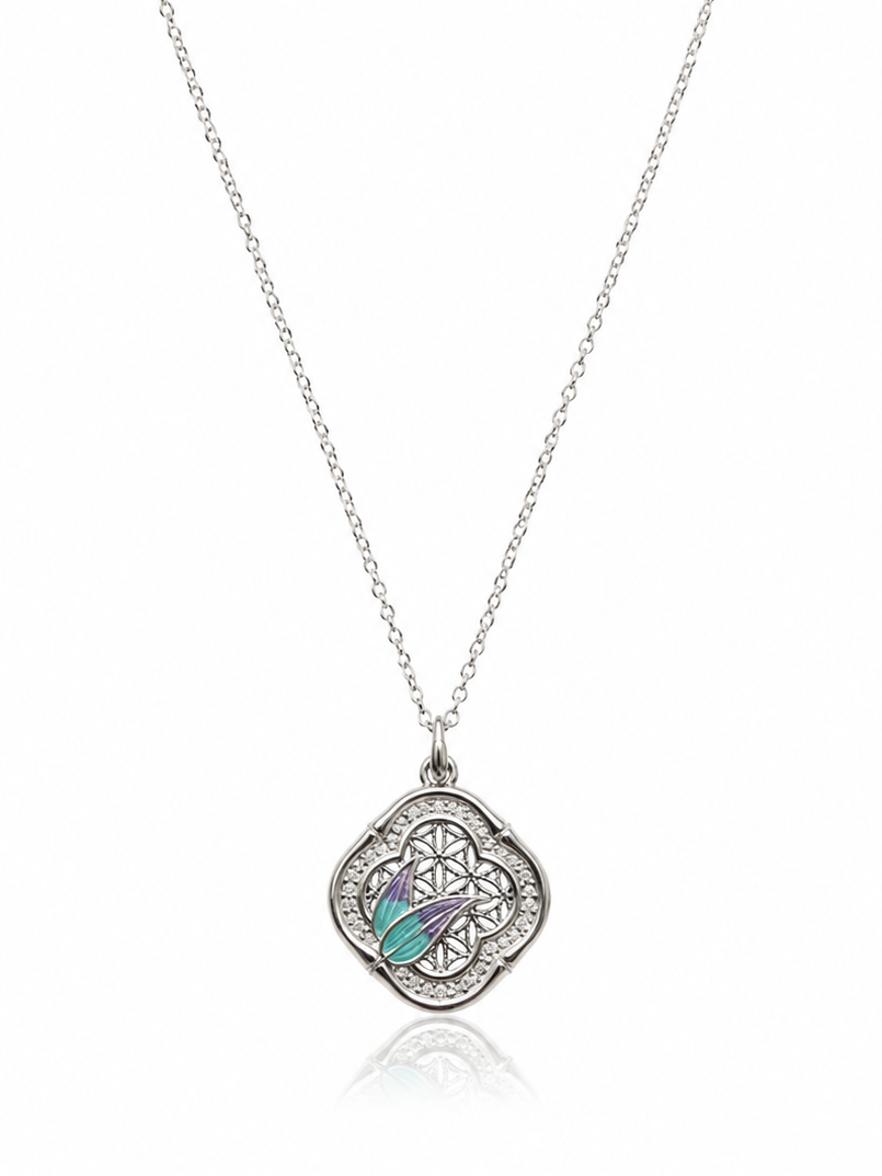 Filigree Enamel Sterling Silver Pendant Necklace