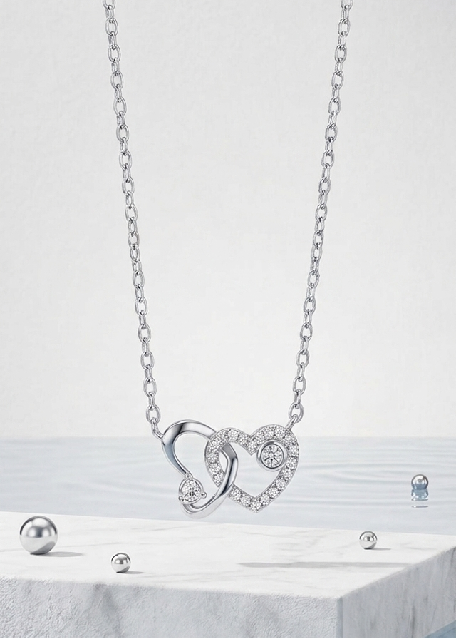 Entangled Hearts Sterling Silver Pendant Necklace