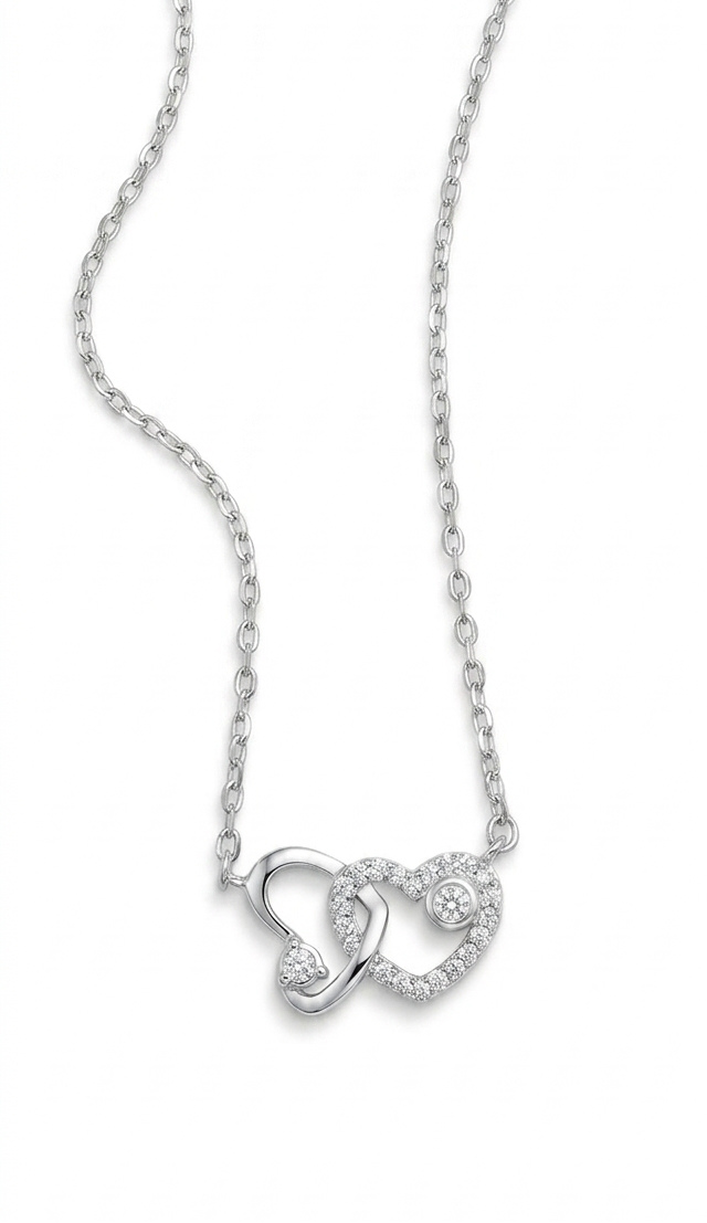 Entangled Hearts Sterling Silver Pendant Necklace