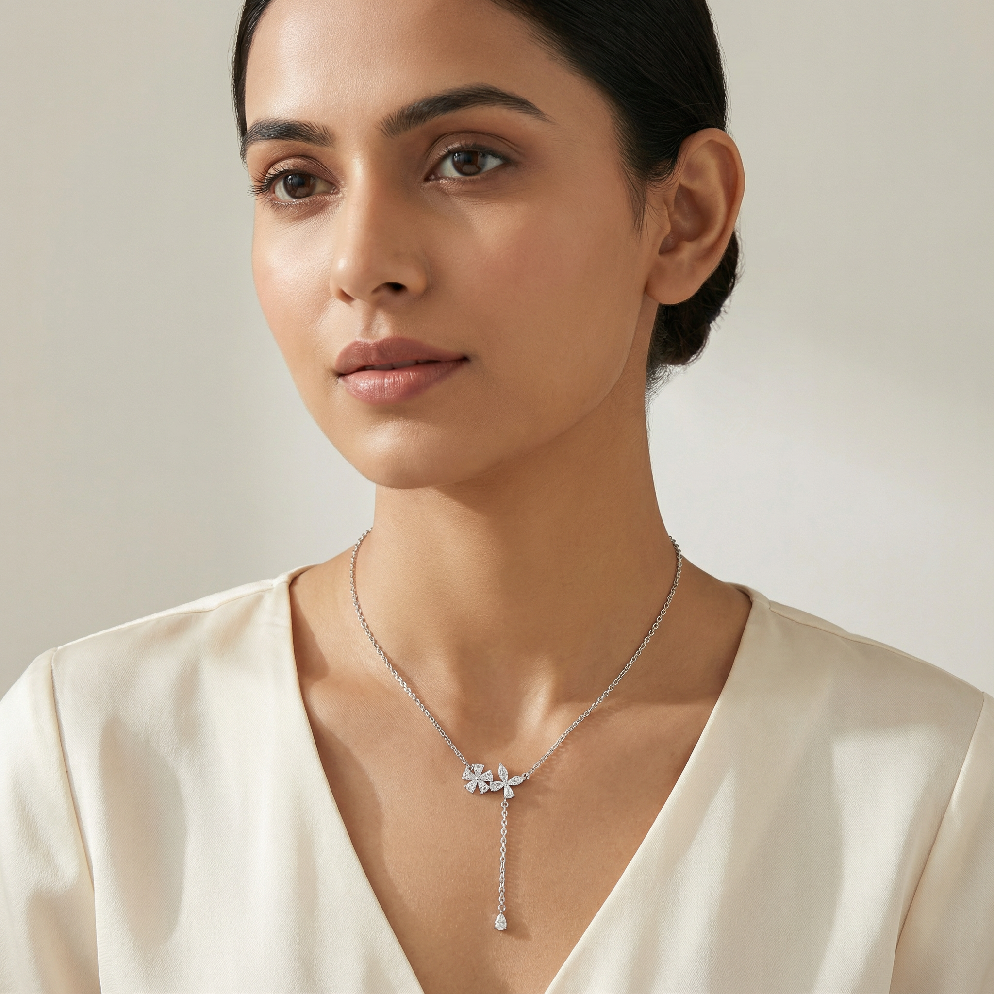 Flora Drop Sterling Silver Pendant Necklace