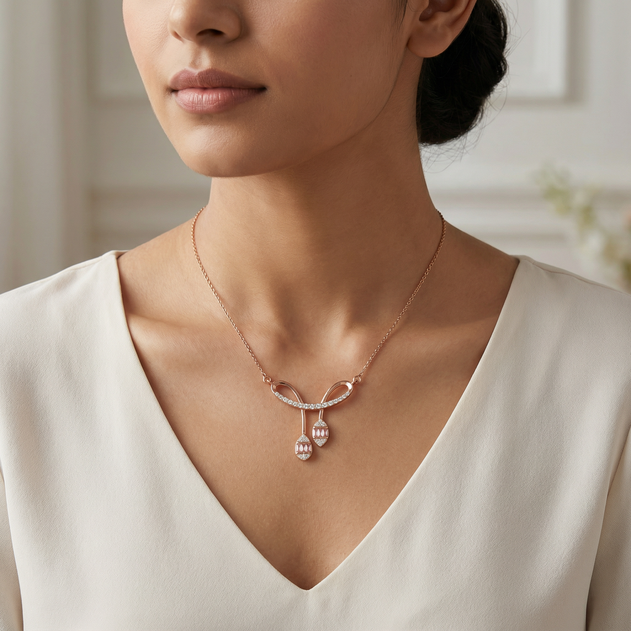 Soft Curve Rose Sterling Silver Pendant Necklace