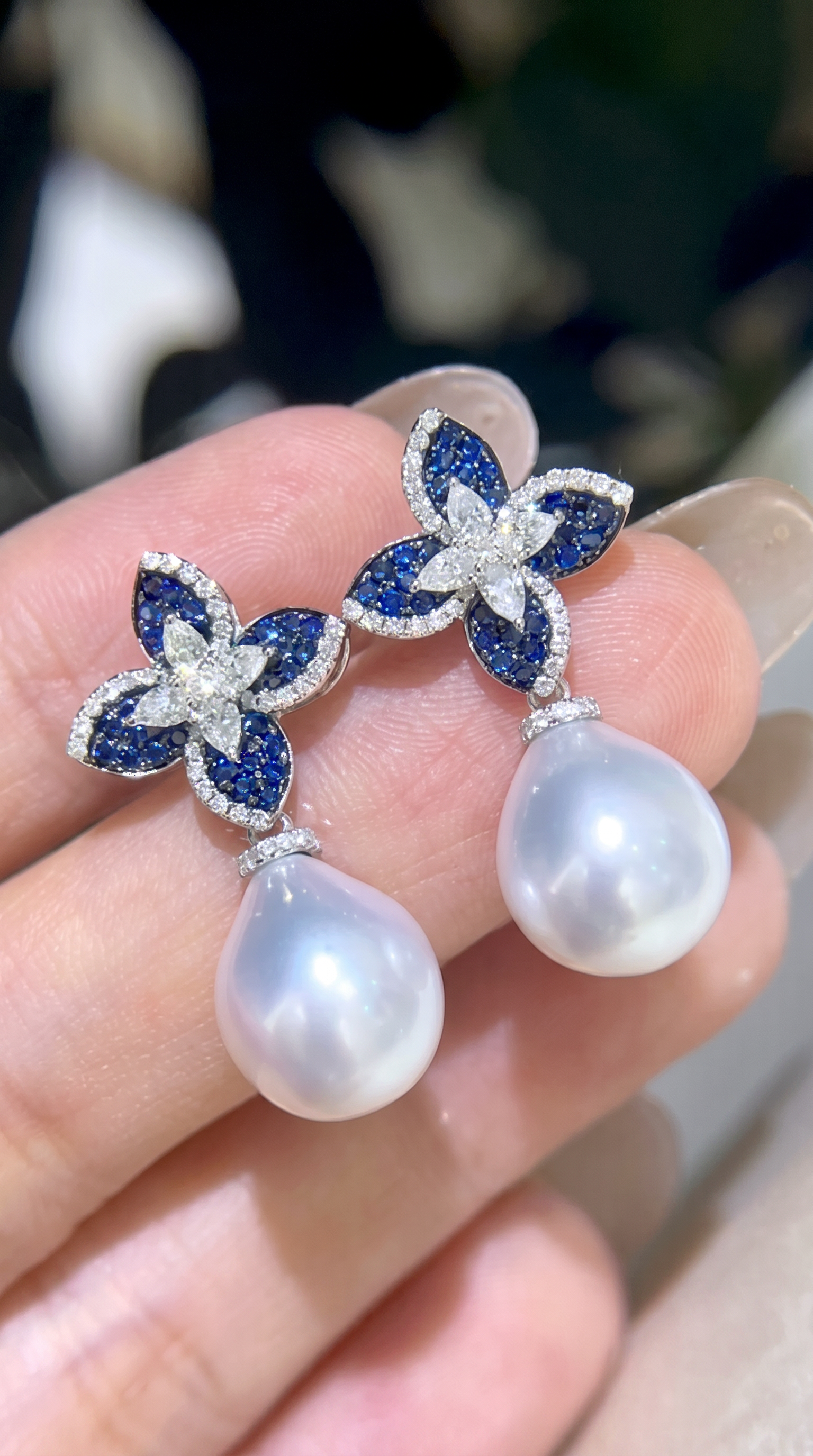 Camellia Pearl Drop Sterling Silver Earrings
