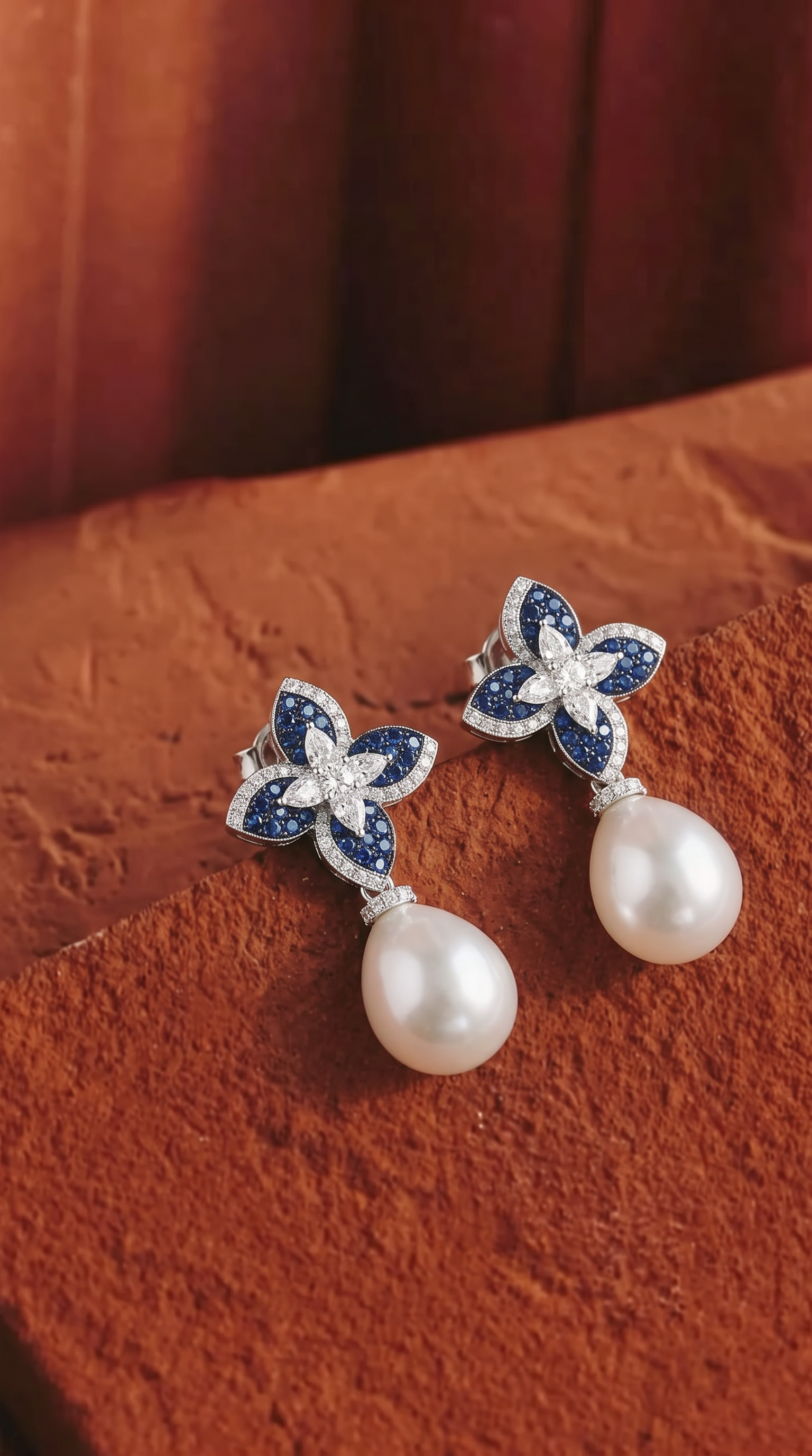 Camellia Pearl Drop Sterling Silver Earrings