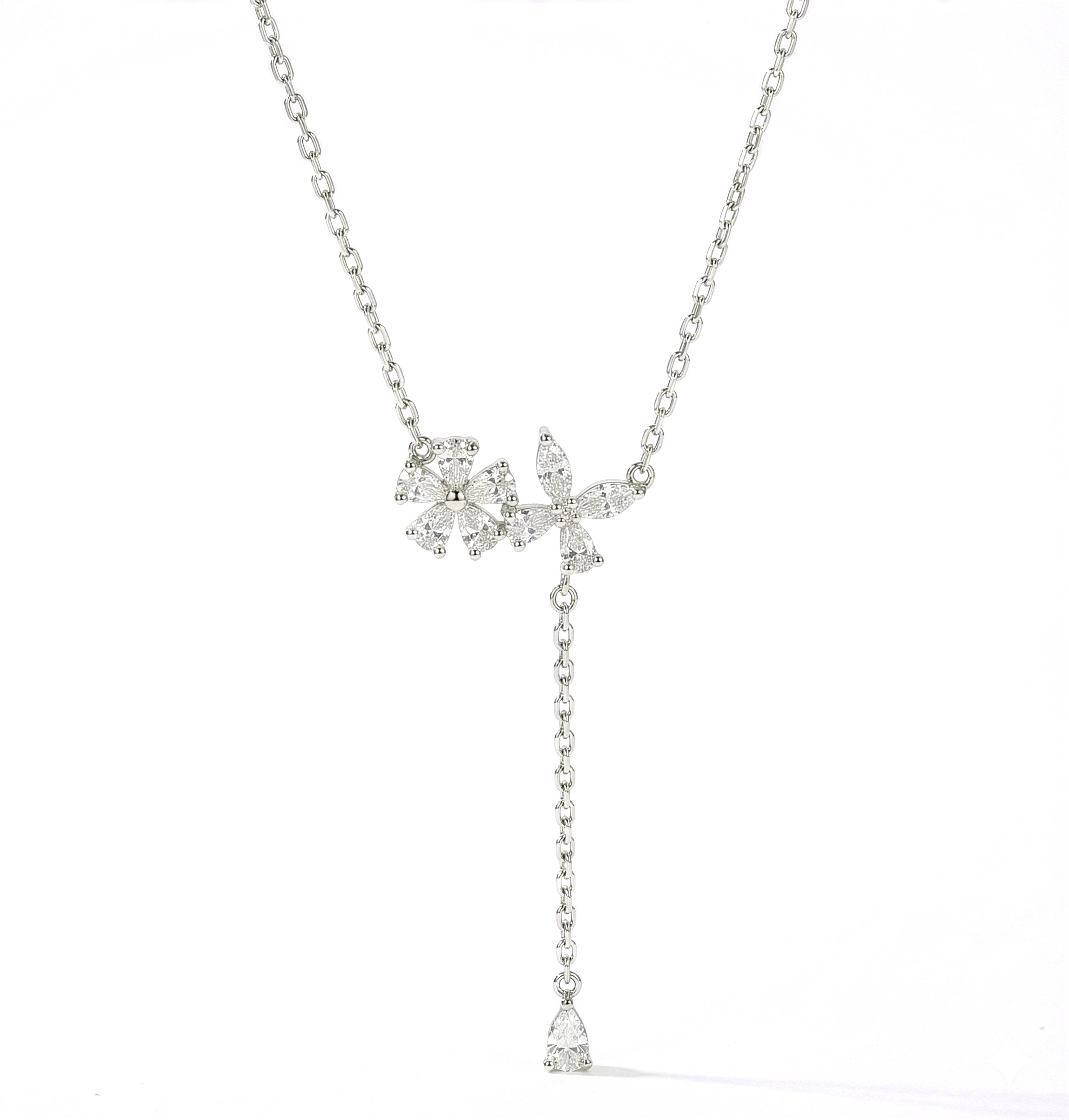 Flora Drop Sterling Silver Pendant Necklace