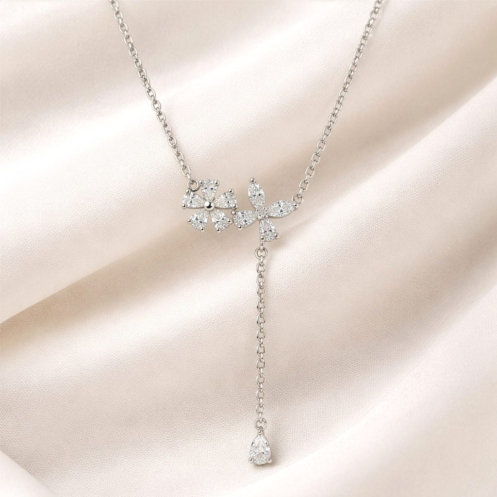 Flora Drop Sterling Silver Pendant Necklace