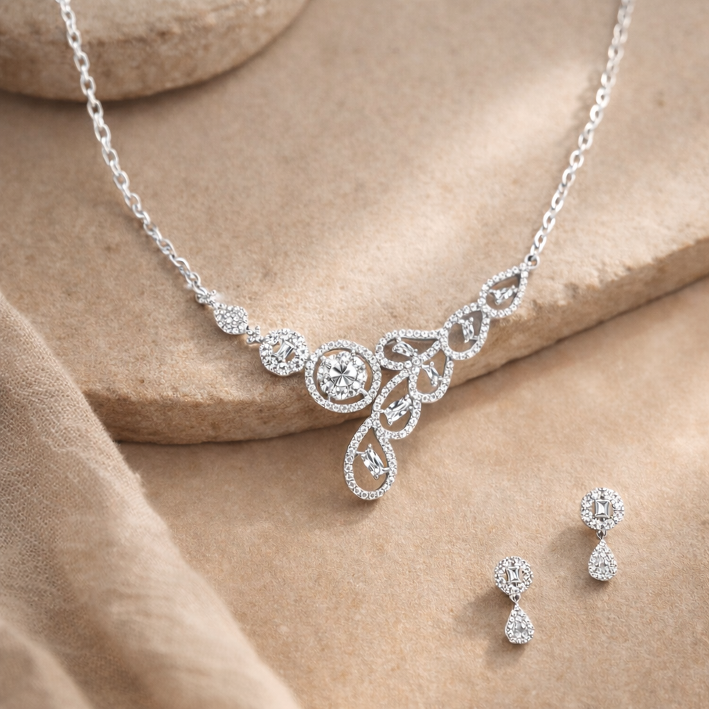 Paisley Sterling Silver Pendant Necklace Set