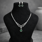Green Teardrop Sterling Silver Necklace Set