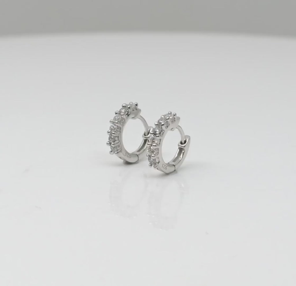 Classic Pavé Sterling Silver Huggie Earrings