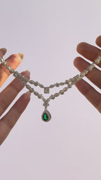 Green Teardrop Sterling Silver Necklace Set