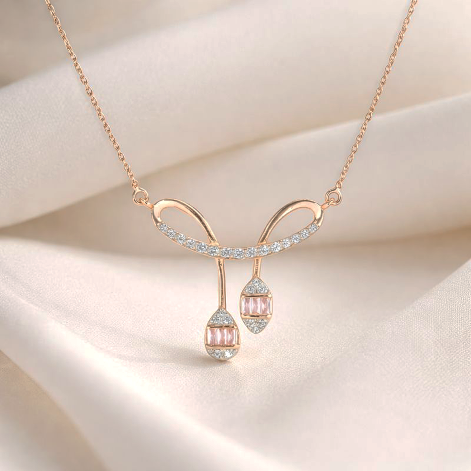 Soft Curve Rose Sterling Silver Pendant Necklace